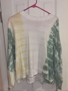 American Eagle Oversized Tie-Dye Crewneck Sweatshirt - Green, Yellow, Pink